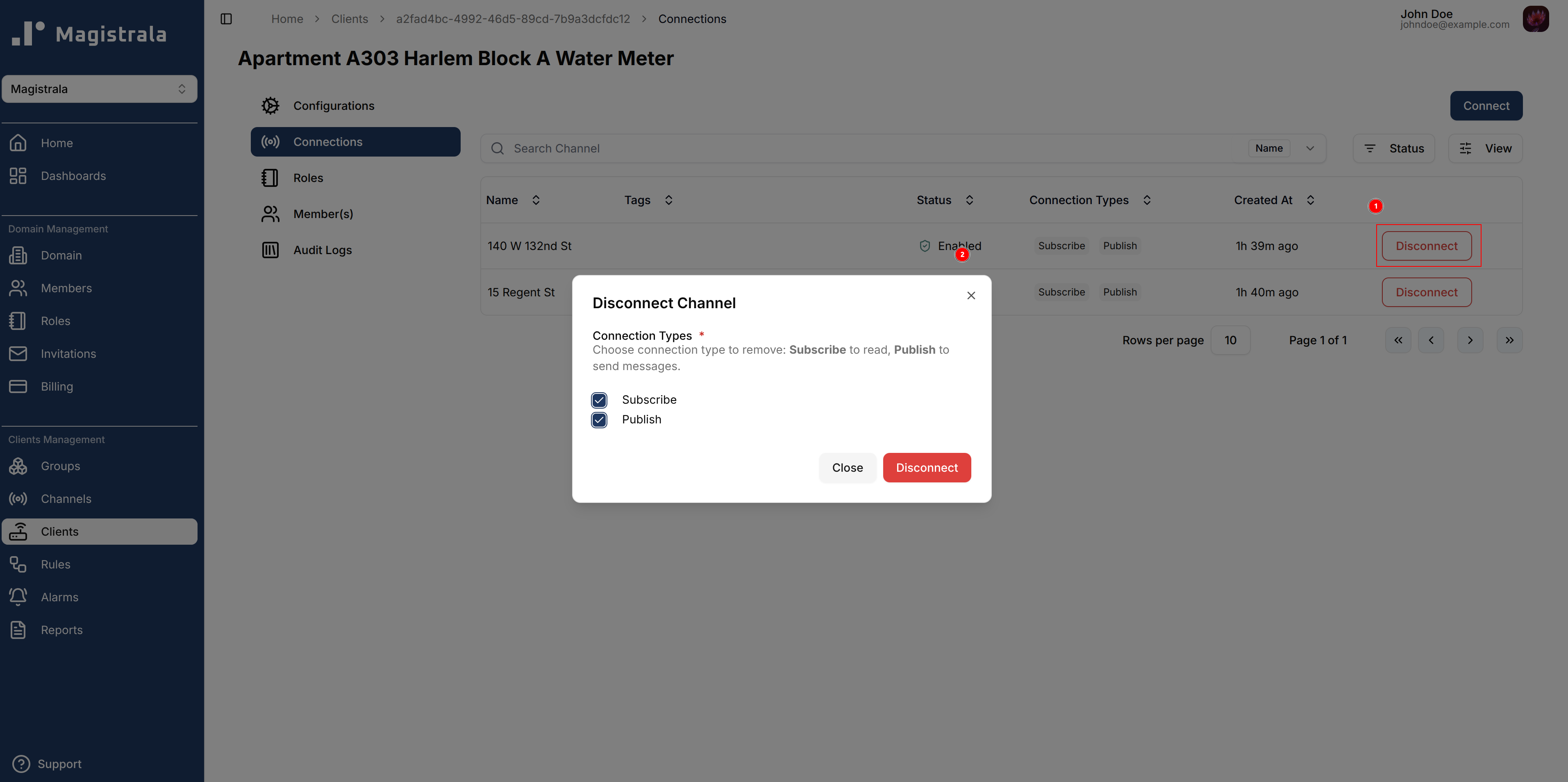 Disconnect channel dialog