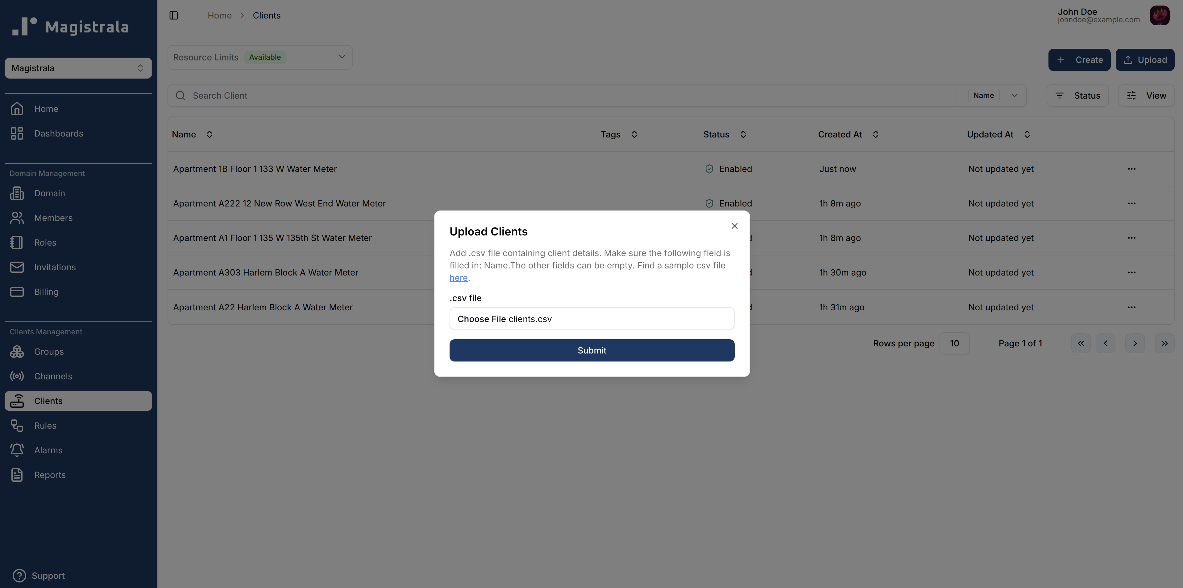 Bulk create clients