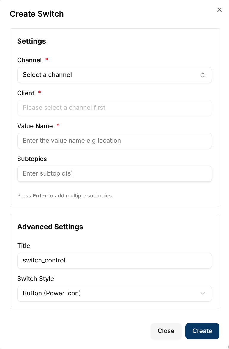 Create Switch Dialog