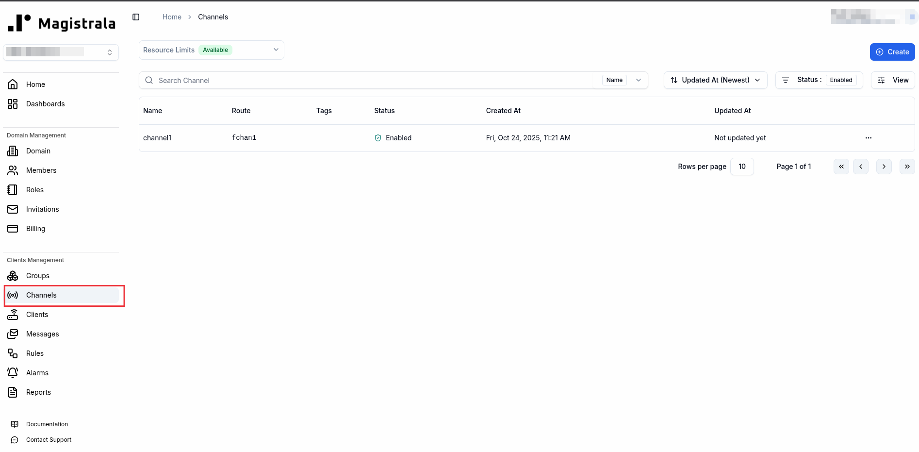 View Channels Page