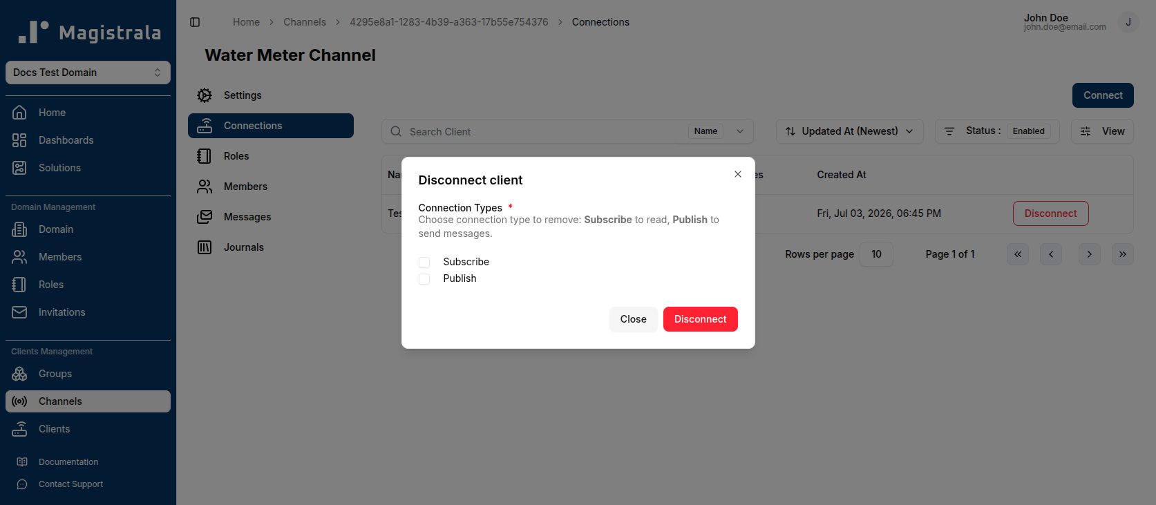 Disconnect client dialog