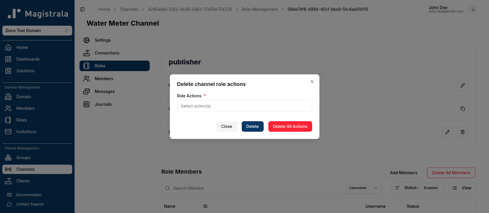 Delete role actions