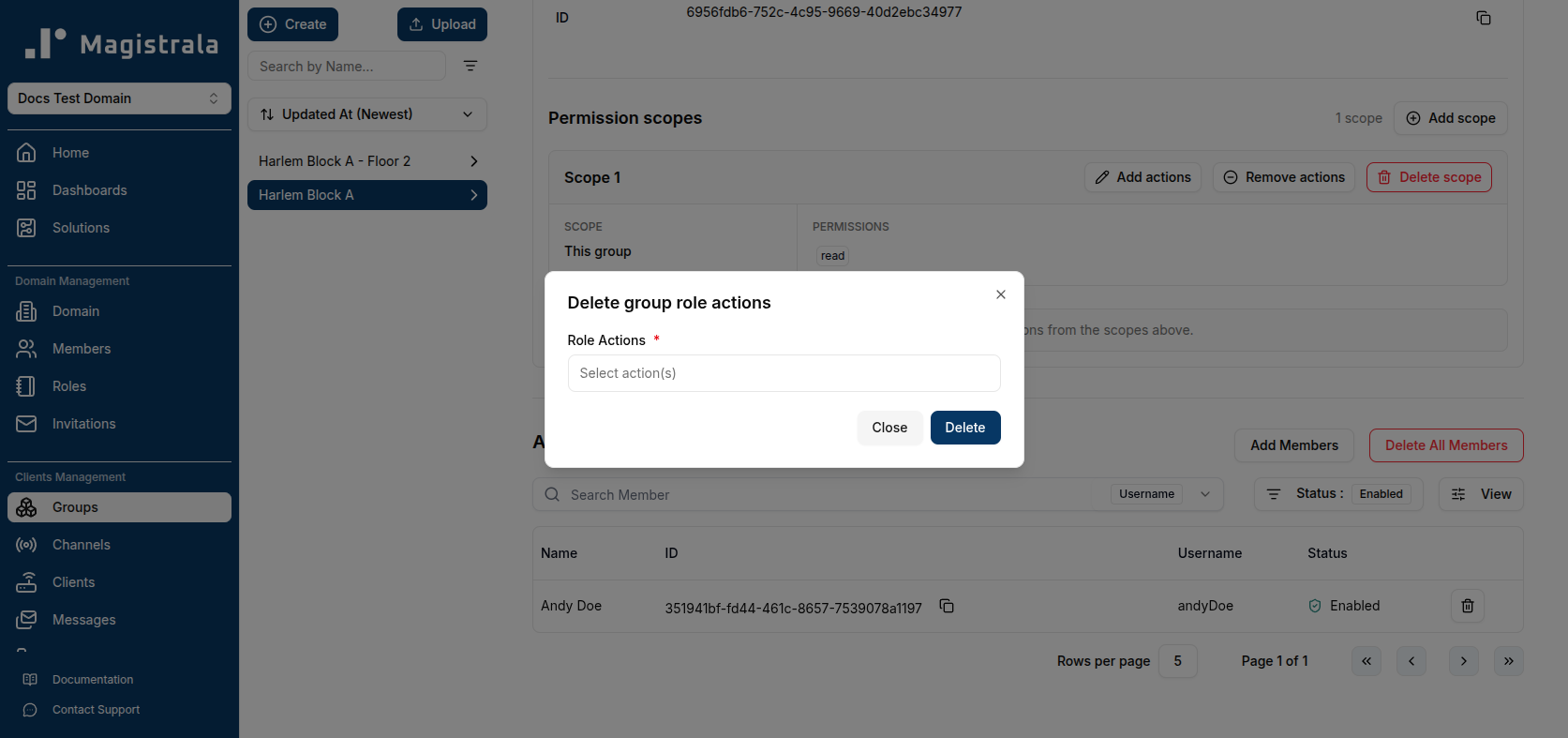 Delete role actions