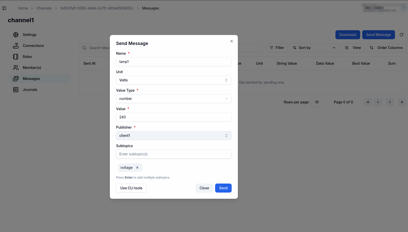 Send message modal