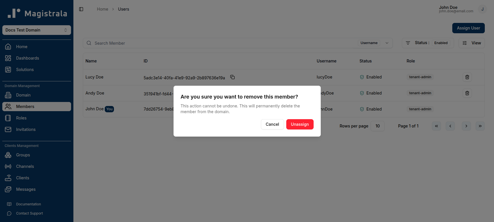 Unassign User Button