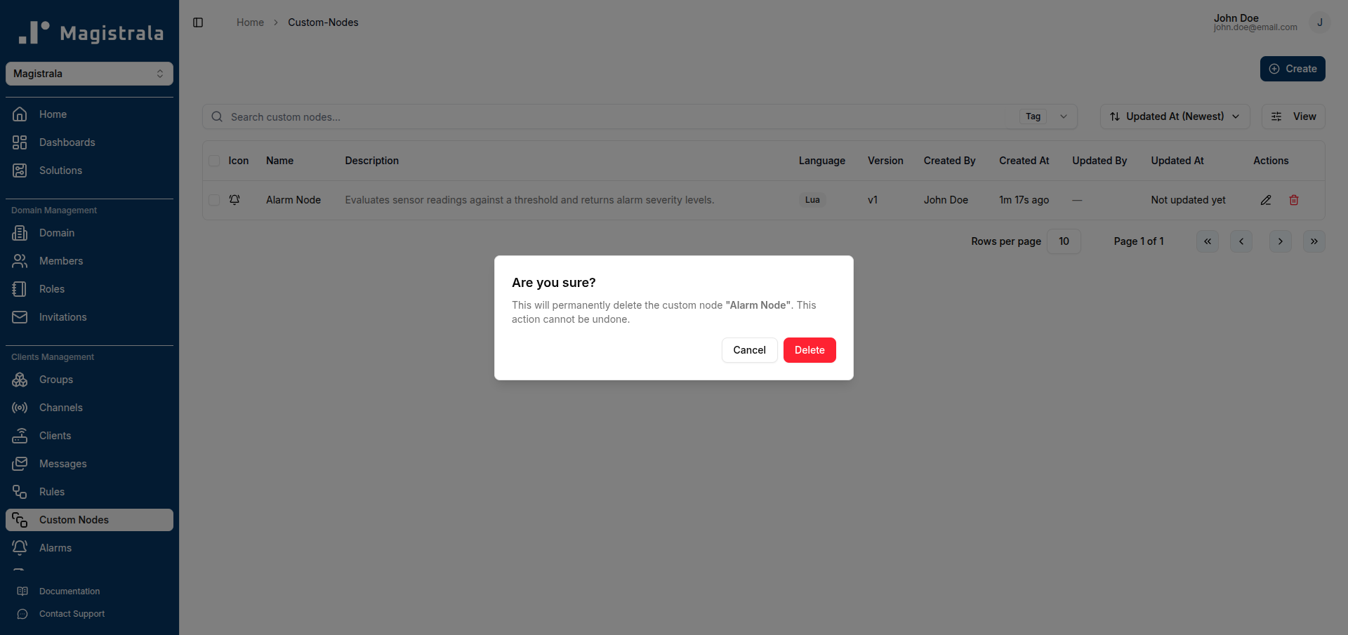 Delete confirmation dialog