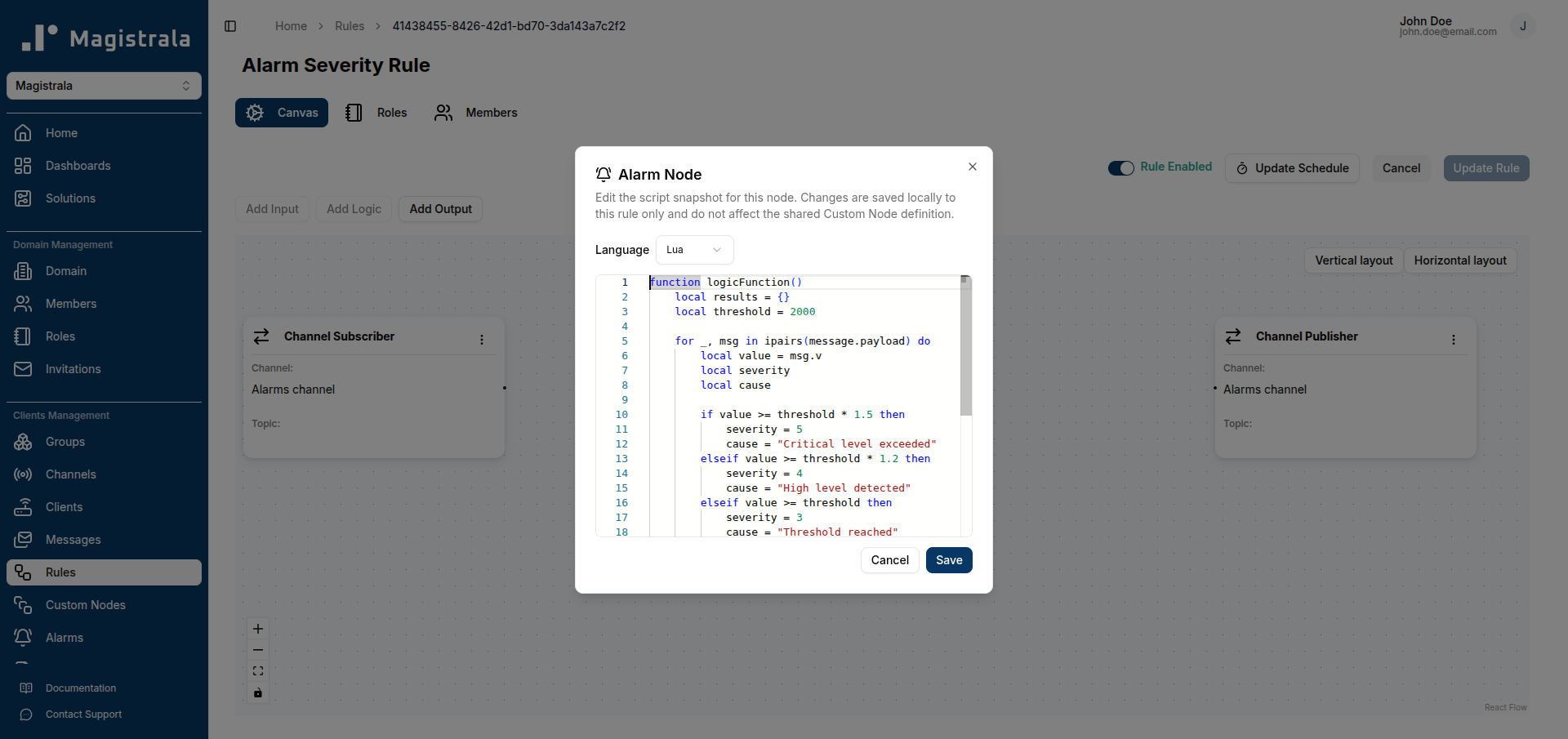 Edit node within rule dialog