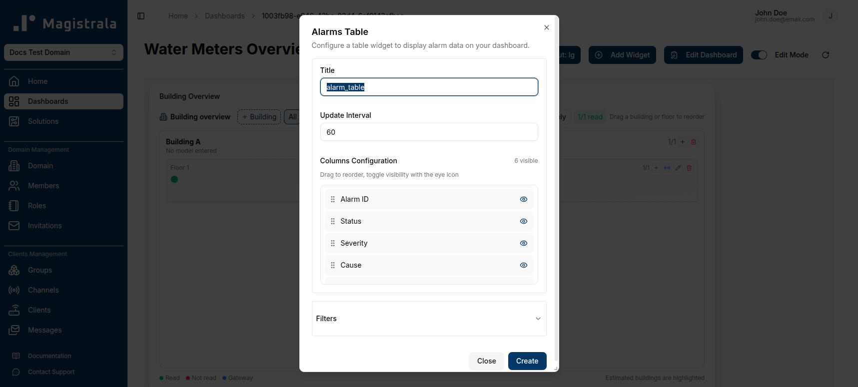 Create Alarm Table