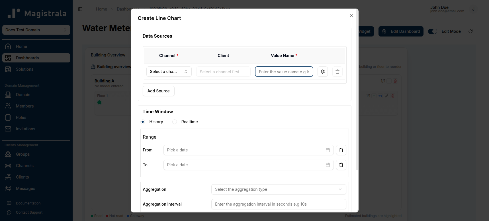 Line chart create button