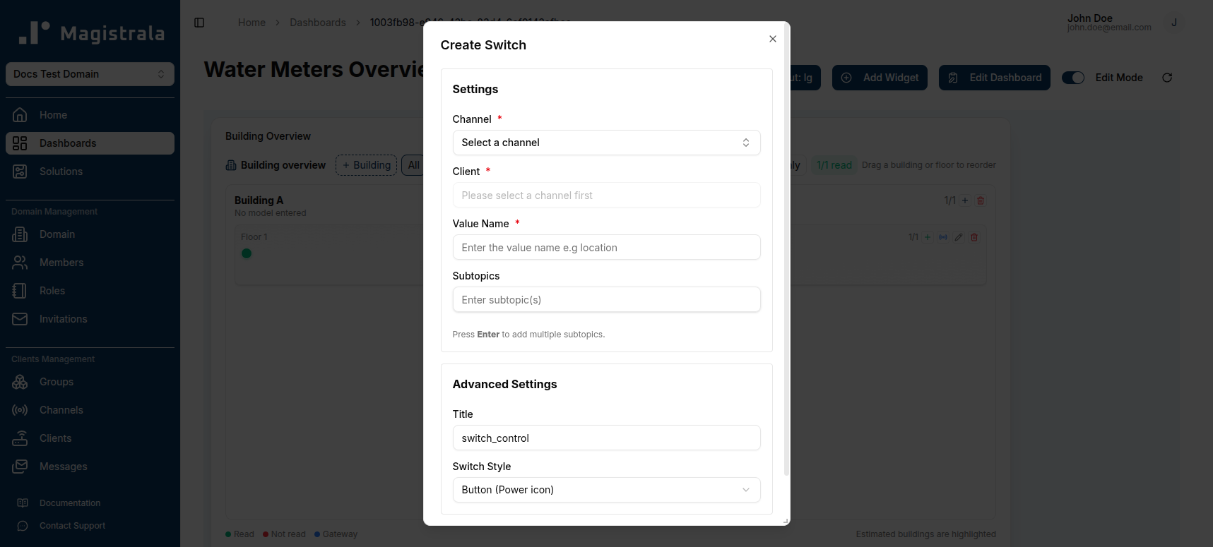 Create Switch Dialog