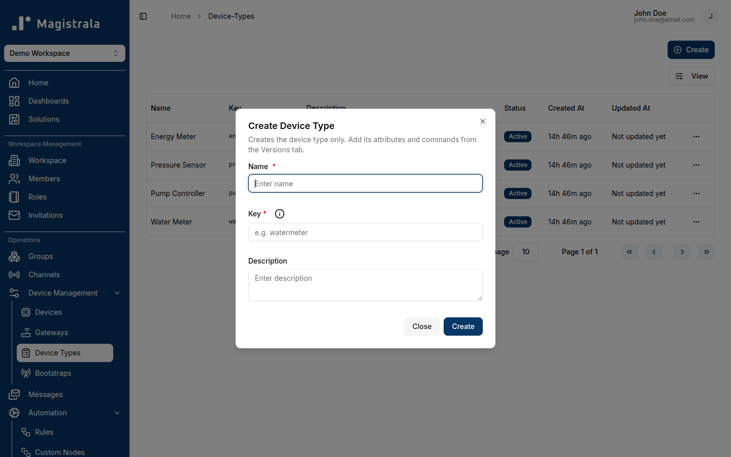 Create Device Type dialog