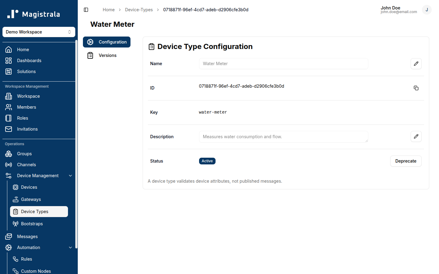 Device Type detail page