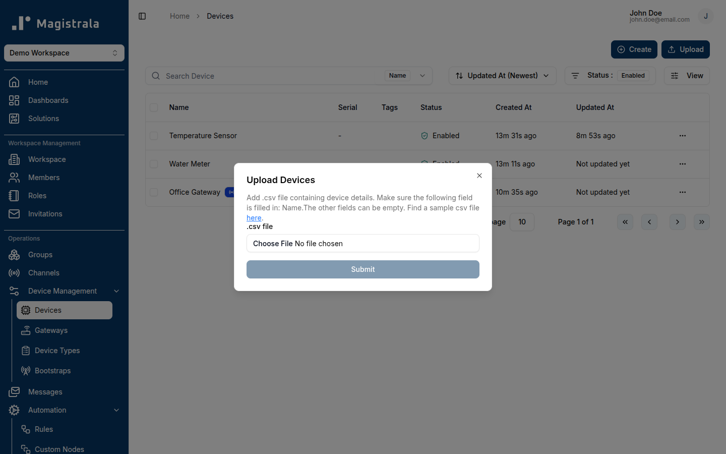 Bulk create devices