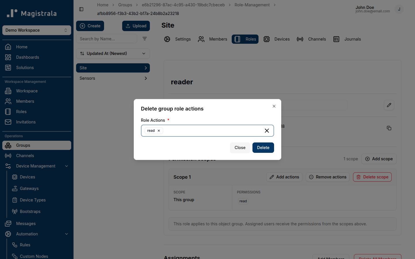 Delete role actions