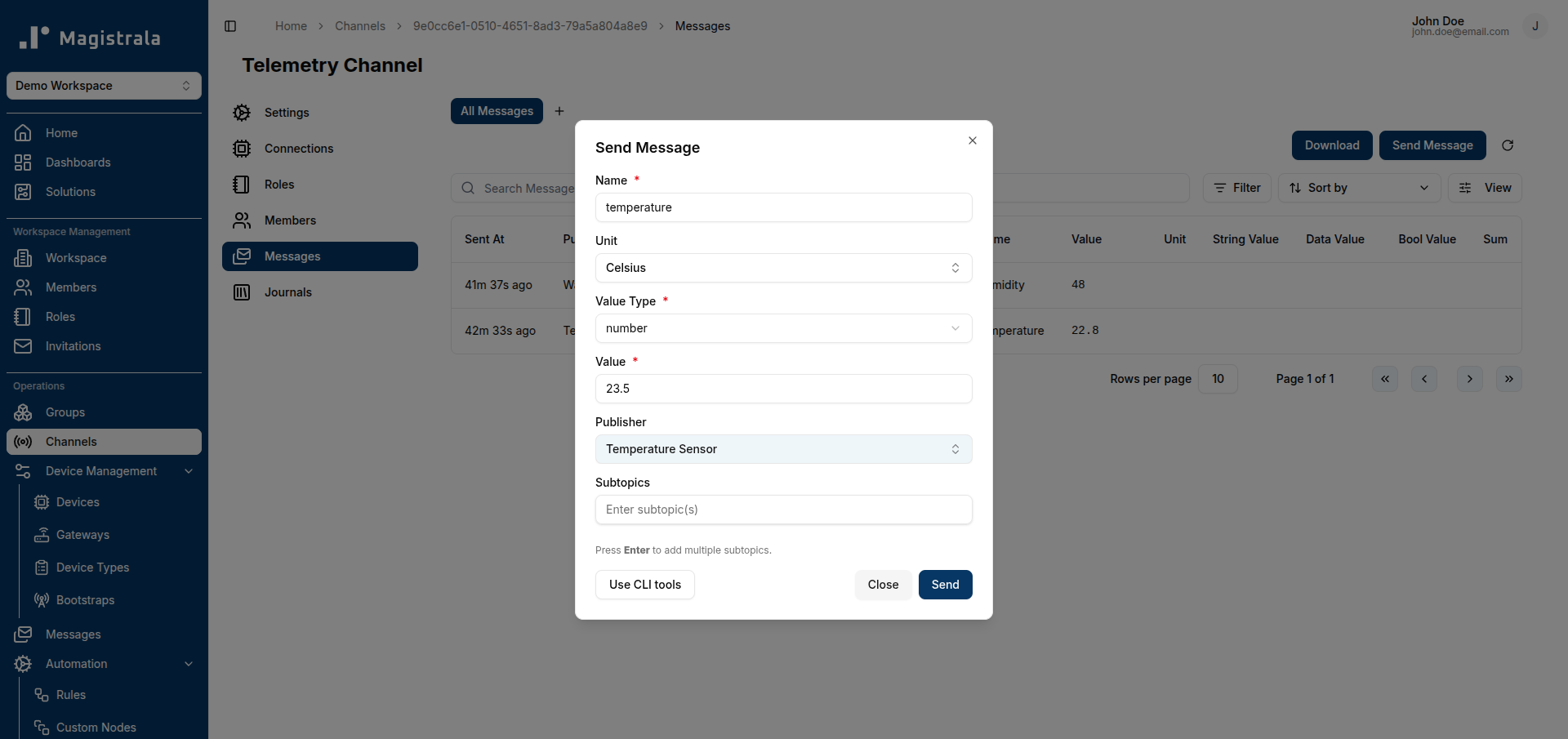 Send message modal