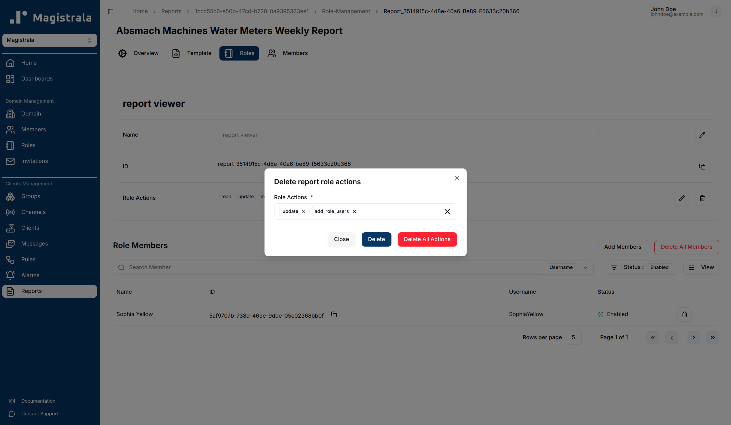 Delete role actions