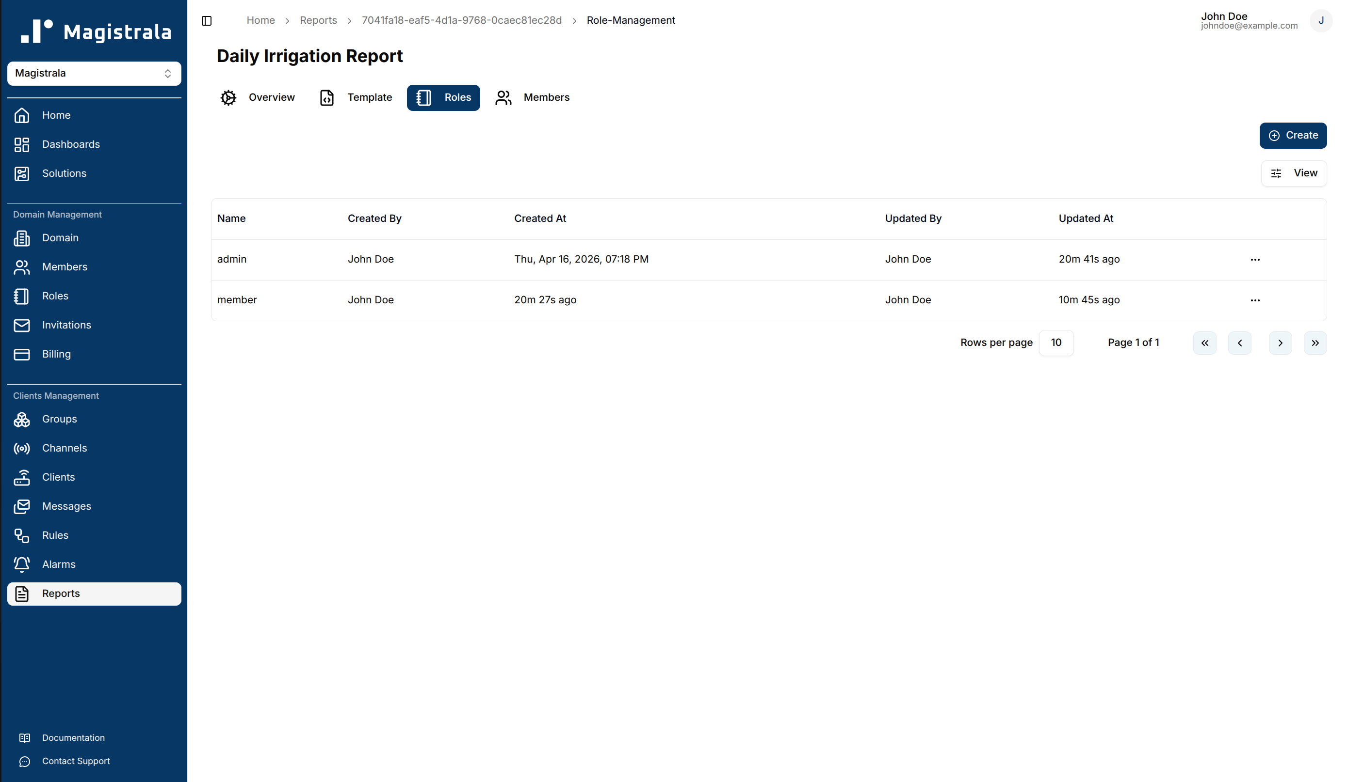 Report role page