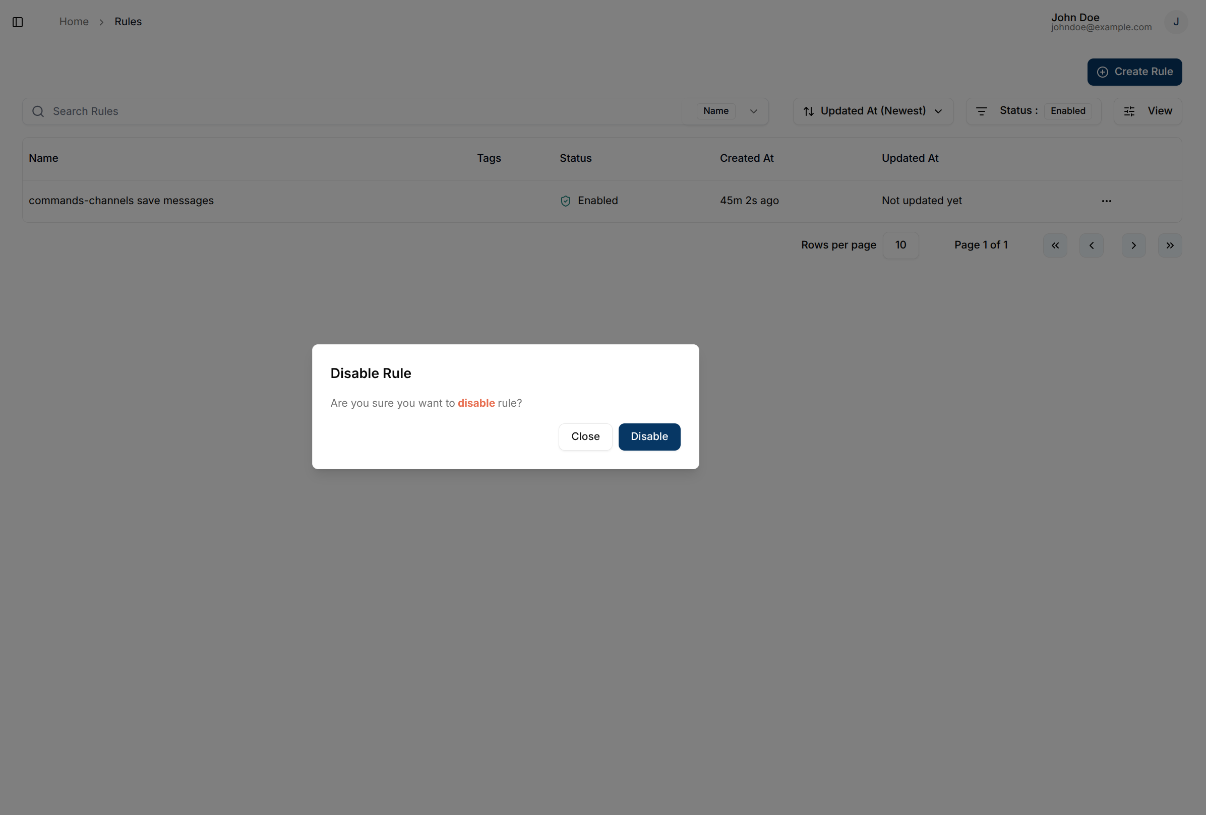 Disable rule in quick links