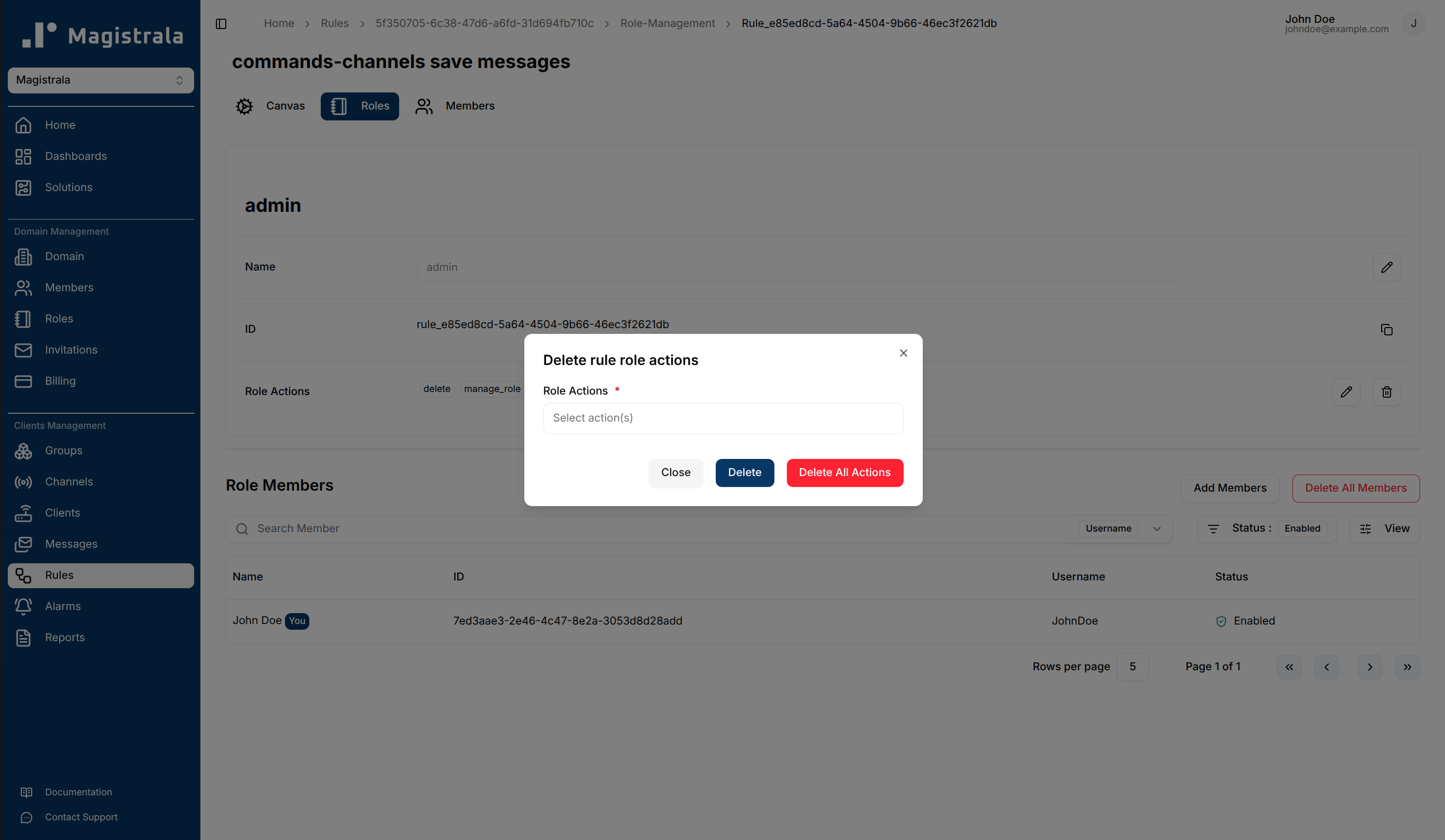 Delete role actions