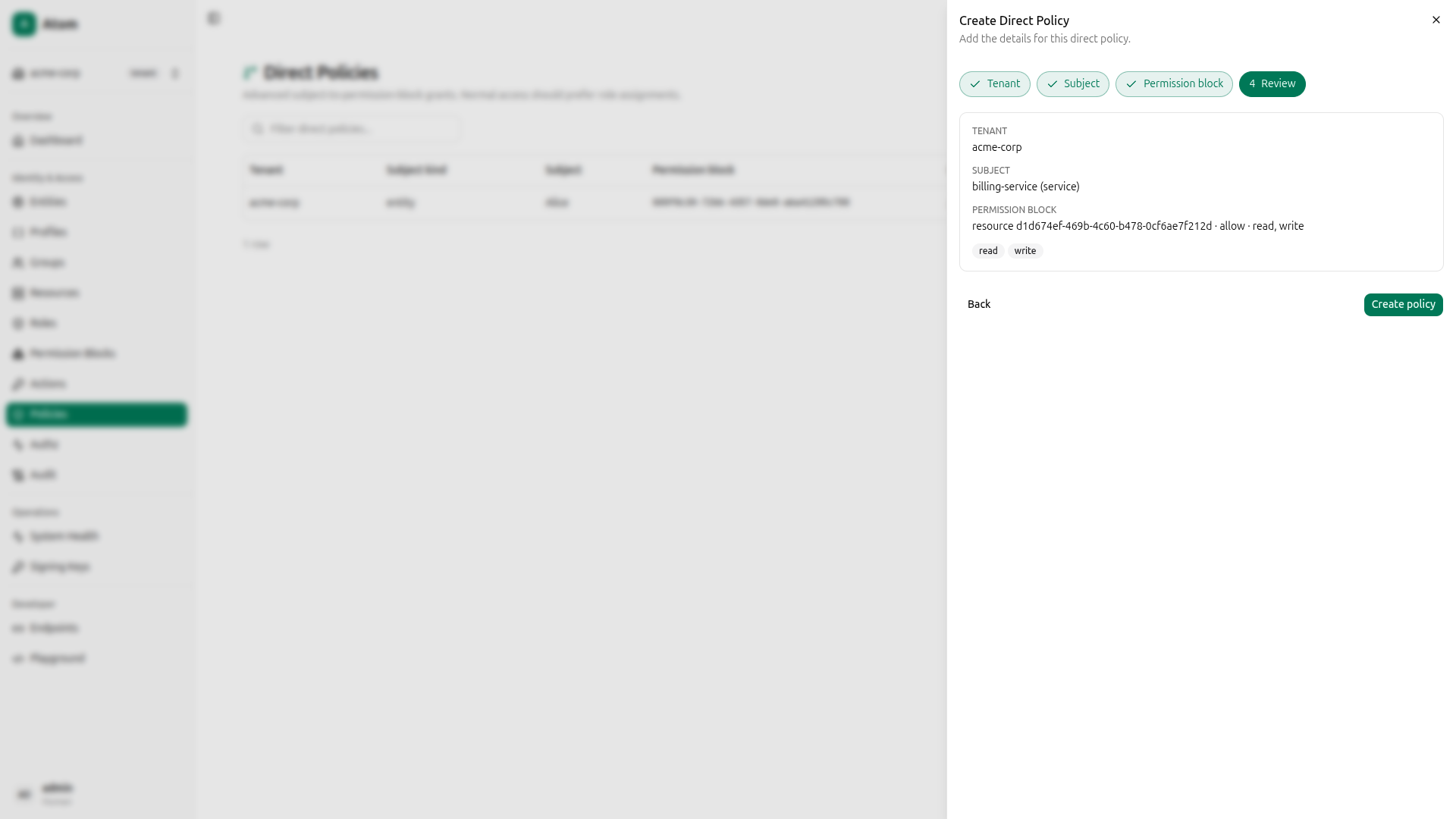 Direct policy - review (billing-service)