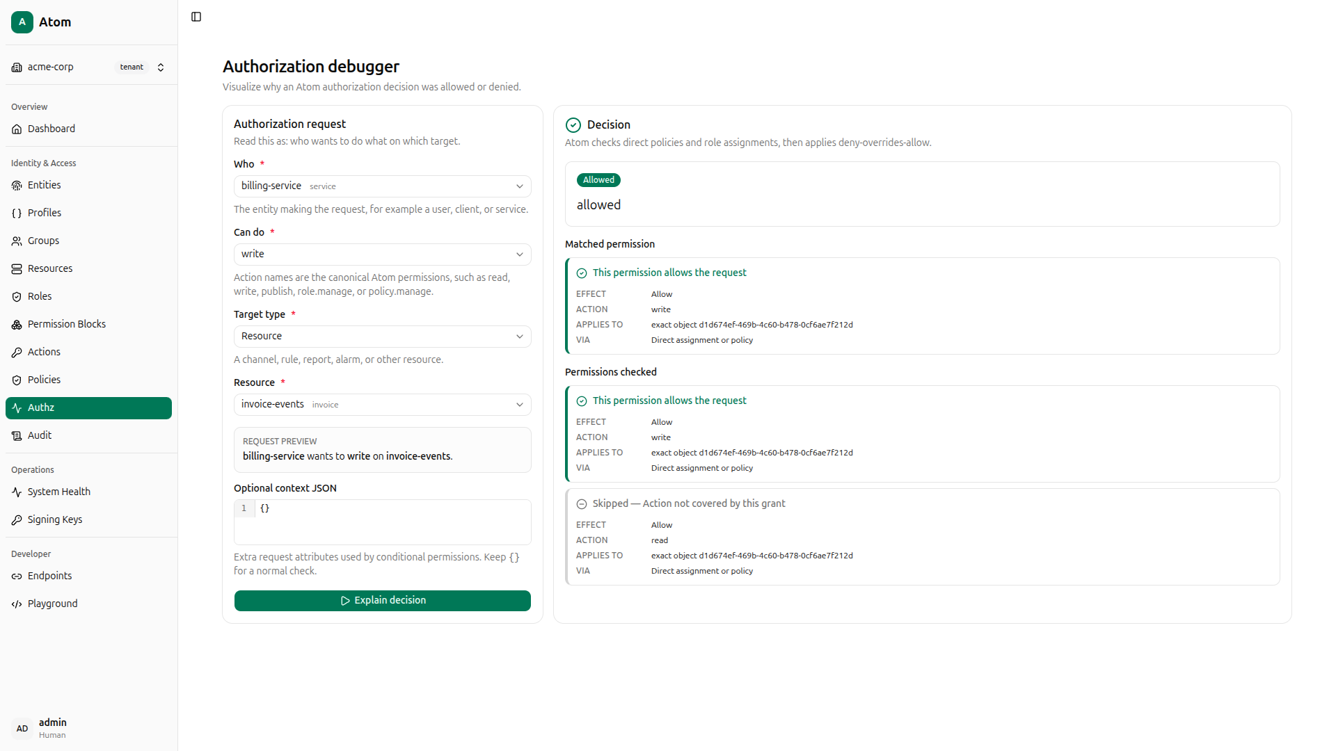billing-service write - allowed