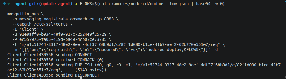 mosquitto_pub deploy command output